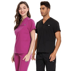 Conjunto de fregado de punto de pierna recta con cuello en V para mujer cómodo de alta calidad para hospitales y salones uniformes médicos al por mayor - Product Image 3