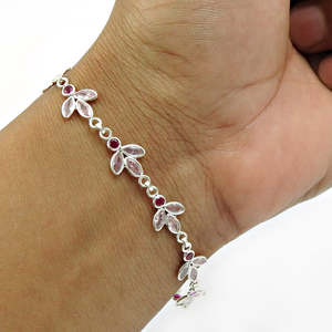 925 Sterling Silver Jewelry Comes With <b>Ruby</b> And Pink Cubic Zircon Bohemian <b>Bracelet</b> Handmade Stylish Boho Jewelry On Wholesale - Product Image 3