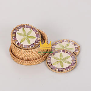 Vietnam Rattan <b>Coasters</b> with <b>Ceramic</b> Mosaic Handmade Eco-Friendly Drink Mats for Dining Table and Housewarming Gifts - Product Image 2