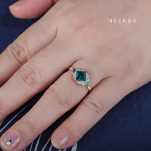 6 mm princesa corte laboratorio cultivado Esmeralda 10K anillo de oro sólido princesa forma verde esmeralda anillo hecho a mano Tono de Metal personalizado/pureza - Product Image 6