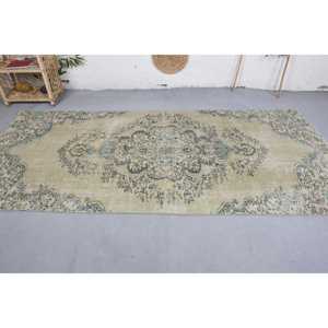 Alfombra de lana Vintage, diseño de retazos en beige y azul, grande, 4x9,1 pies, sala de estar rectangular para, dormitorio, 10mm de grosor con respaldo de látex - Product Image 3