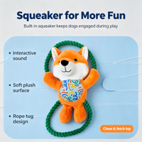 Jouet pour chien en peluche Squeaky Fox avec anneaux en corde de coton, jouet interactif à tirer en peluche douce pour chiens de petite et moyenne taille
