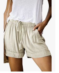 Shorts d'été confortables pour femmes en coton du Bangladesh, taille élastique avec cordon de serrage, shorts décontractés avec poches, légers et confortables - Product Image 3