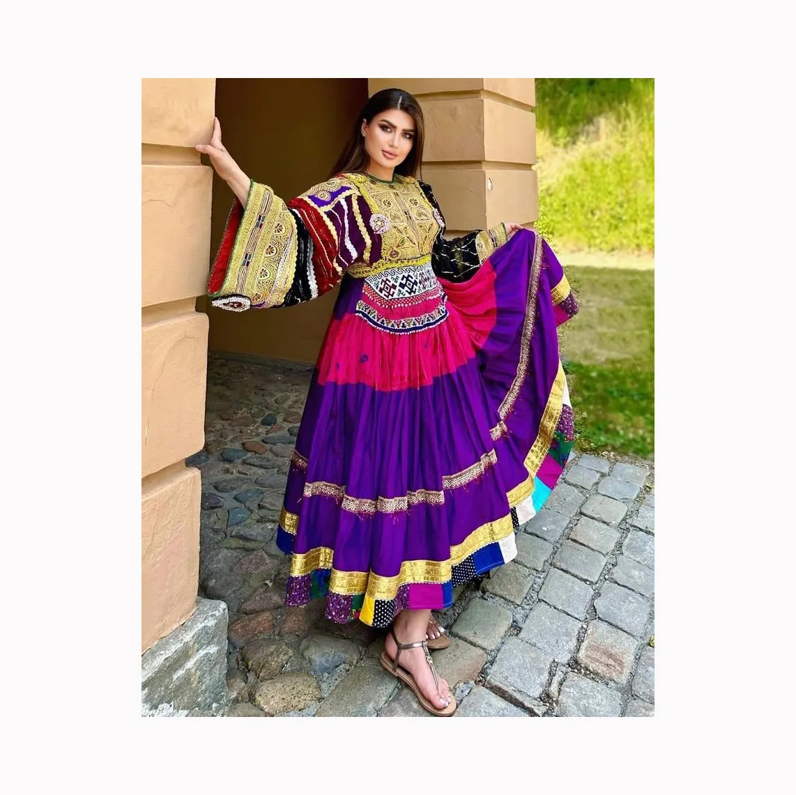2024 여름 빛나는 이슬람 의류 도매 이슬람 아프가니스탄 원피스 kurta 세트 패션 소녀 여성을위한 Abaya 세트