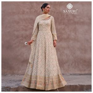 Georgette lourde avec broderie fonctionne robe Anarkali pour mariage et fête porter costume Anarkali de mariage - Product Image 4