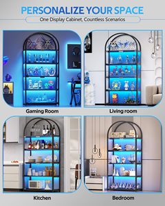 ตู้โชว์กระจกโค้งหรูหราพร้อมไฟ LED RGB, ตู้โชว์ 5 ชั้นสำหรับจัดแสดงของสะสม, ตู้โชว์สีดำทันสมัย - Product Image 3