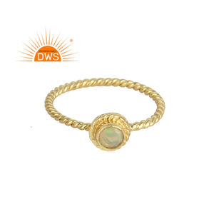 Bague en argent sterling plaqué or 18k, opale éthiopienne naturelle, empilable, - Product Image 1