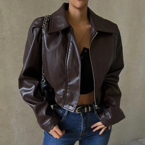 Ropa de abrigo elegante de otoño para mujer, nuevas chaquetas recortadas de manga larga con cremallera para mujer, tela de lona con solapa elegante para mujeres cortas y altas - Product Image 3