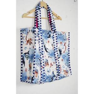 Sac fourre-tout en coton matelassé à imprimé floral, tendance pour femmes, sac de courses écologique, sac à bandoulière pour le marché, fermeture ouverte pour le shopping - Product Image 4