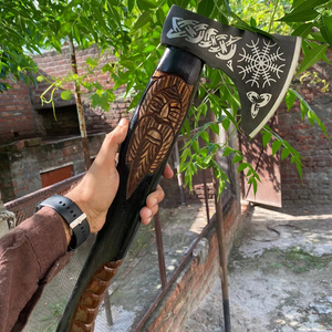 Hacha de supervivencia para acampar al aire libre, hacha afilada vikinga Tomahawk, cabeza de hacha para cortar, hacha de mano, acero inoxidable, mango de acero de 20 pulgadas - Product Image 1