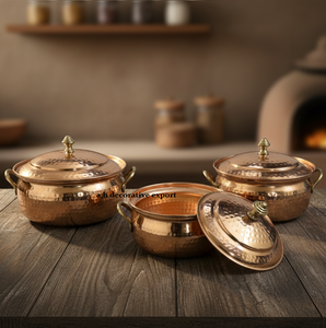 Ensemble de casseroles en cuivre martelé artisanal indien, robuste, écologique, avec poignée en laiton, ustensiles de cuisine de qualité supérieure, pots de service pour buffet - Product Image 5