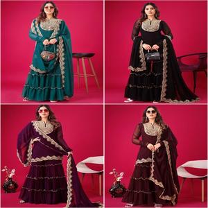Ropa de fiesta de diseñador Look Fancy Top Dupatta y totalmente cosido Gharara Salwar Kamiz Ropa pakistaní Traje trabajado - Product Image 1