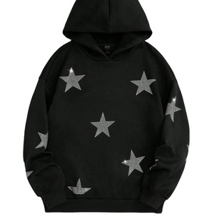 100% coton personnalisé strass étoile motif goutte épaule polaire à capuche avec personnalisation complète meilleure qualité pleine fermeture éclair rue - Product Image 1