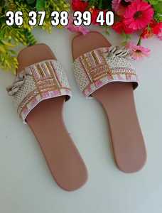 Weaving Threads <b>Slip</b> on Style <b>Ladies</b> Beaded Hand Embroidered Leather Slippers Women Designer Embroidery Slipper - Product Image 5