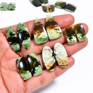Haute qualité 100% naturel vert Chrome calcédoine paire Cabochon pierres précieuses pierres en vrac pour la fabrication de bijoux de boucle d'oreille à la main - Product Image 3