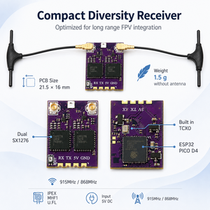 Receptor Happymodel ES900DUALRX ELRS 915MHz con Doble Antena y Diversidad para Drones FPV y Aviones RC de Ala Fija - Product Image 3