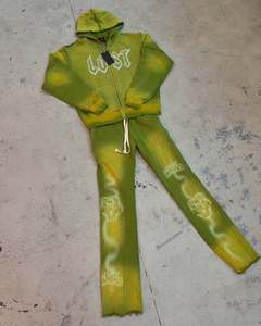 Sweat-shirt à logo personnalisé pour hommes, pantalon de survêtement à capuche, survêtement lourd délavé à l'acide, survêtement 100% coton découpé et cousu - Product Image 1