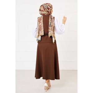 Ensemble femme 2 pièces, jupe à boutons croisés marron, double hijab - Product Image 4