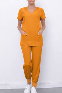 Uniforme de enfermera tejido personalizado con cuello en V de fabricantes de uniformes médicos femeninos de moda personalizado - Product Image 4