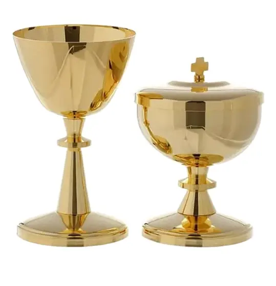 Calice classico con ciborio set di 2 per la casa forniture di prodotti per la chiesa placcato oro rotondo design moderno set di ciborio in metallo regali