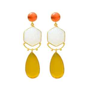 Nouvelles boucles d'oreilles pendantes multicolores en pierres précieuses plaquées or pour femmes et filles, boucles d'oreilles en laiton pour tous les jours et pour les occasions. - Product Image 1