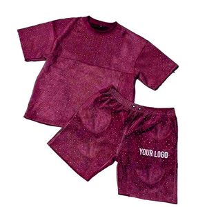 2025 nouveauté personnalisé t-shirts ensemble court pour hommes été 2 pièces ensemble short avec strass coton 2 pièces ensemble - Product Image 1