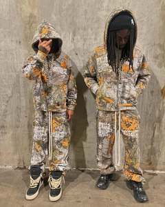 Custom Sun Faded Zip up Terry Mujeres Bordado Chándales Set Oversized Flare Pants Mujeres Rhinestone Chándal - Product Image 6