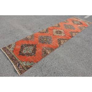 Alfombra clásica de retazos azul naranja de 3,5x12,7 pies para sala de estar o dormitorio para adolescentes hecha de lana viscosa con respaldo de látex - Product Image 3