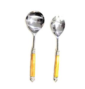 Herramientas de ensalada de Metal con mango de acacia, logotipo personalizado y diseño, juego de cuchara y tenedor para servir - Product Image 2