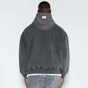 Heavyweight Vintage Winter Men's Washed Fleece Oversize Drop Shoulder Pullover Hoodies Plain Print Digital Printed - Product Image 5