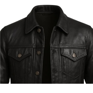 Chaqueta de Invierno de Cuero Genuino Original para Hombre, Cuello Alto, Logotipo Frontal, Último Diseño OEM, Cortavientos Elegante Personalizado de Alta Calidad - Product Image 3