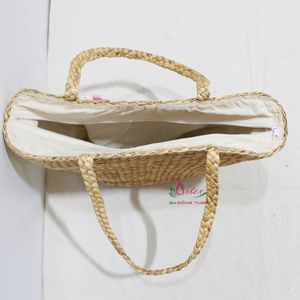 Bolsos de mano de jacinto de agua natural con cierre de cremallera para mujer - Product Image 3