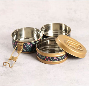 Boîte à lunch en cuivre antique gravée, 3 bols peu profonds, ensemble de décoration de cuisine pour le stockage des aliments, disponible à prix de gros. - Product Image 4