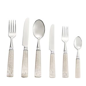 Couverts élégants à poignée en résine de style moderne rose et blanc avec couverts à tête argentée pour les maisons, les restaurants et les fêtes - Product Image 3