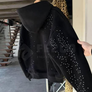 Sweat à capuche tendance pour homme, en polaire respirante, mélange polyester/coton, avec strass, style streetwear, décontracté, pour l'hiver - Product Image 5