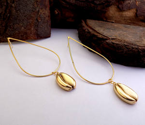 <b>Gold</b> plated Handmade Statement Long Shell Drop and <b>Dangle</b> <b>Earring</b> SKU5811 - Product Image 2
