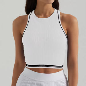 Débardeurs de sport sexy pour femmes, sans manches, à contraste de couleurs, en tricot, dos nageur, séchage rapide, Spandex/Nylon 220g - Product Image 6