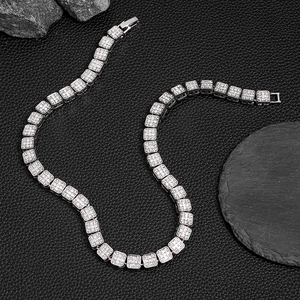 Collar de cadena de tenis de Plata de Ley 925 estilo Hip Hop helado con moissanita diamante princesa plata brillante Bling plateado - Product Image 3