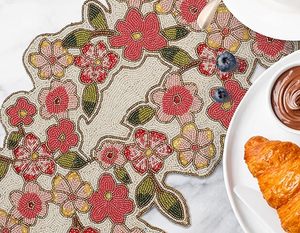 Christmas <b>Dining</b> <b>Table</b> Beaded <b>Runner</b> Placemat Handmade Cloth Decorative Wedding Mat With Leaves Design for Home Use - Product Image 3