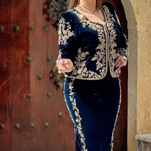 Stylish Golden Zari Embroidery Navy <b>Jacket</b> Karakou <b>Dress</b> 2024 Lehenga Choli Crystal Glass Beadsstonepearls Dabka Work - Product Image 1