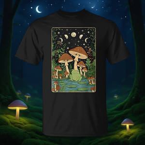 T-shirt Cottagecore con rana, fungo e luna, design stile strega, per uomo e donna - Product Image 3