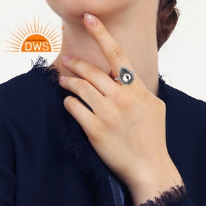 Best Selling Oxidized Sterling Silver Natural Cz And <b>Crystal</b> Quartz Gemstone Stackable <b>Ring</b> Custom Jewelry Manufacturer - Product Image 2
