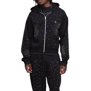 Felpa con Cappuccio e Zip per Uomo con Dettagli in Strass, Nera in Pile, Stile Streetwear per Programmi di Abbigliamento all'Ingrosso - Product Image 1