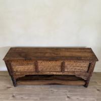 Mesa Consola de Madera de Teca Tallada a Mano Estilo Vintage, Mesa de Pasillo Rústica de Madera Maciza Oscura, Aparador de Almacenamiento Ornamentado Hecho a Mano Antiguo