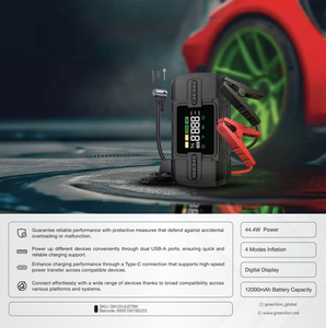 Green Lion แบตเตอรี่สำรองขนาด12โวลต์12000มิลลิแอมป์ต่อชั่วโมงพร้อมไฟแฟลชและเครื่องอัดอากาศ - Product Image 4