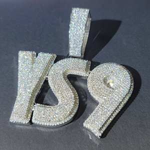 Pendentif personnalisé en lettres VS9 serti de diamants en moissanite, plaqué or, bijoux hip-hop chrétiens mignons - Product Image 4