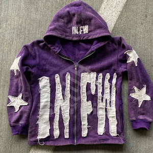 Usine Meilleure Qualité Conception Coton Mélangé Lavage À L'acide Broderie Hoodies Votre Propre Logo Lavage À L'acide Distressed Broderie Hoodies - Product Image 3