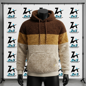 Sweat-shirt à capuche en sherpa pour homme, coupe classique, color-block, décontracté, hiver, avec poche - Product Image 1