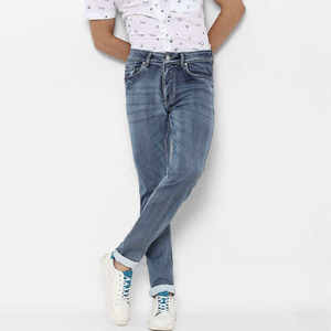 กางเกงยีนส์เดนิมทรงตรงสำหรับผู้ชาย ดีไซน์ล่าสุด โลโก้สั่งทำได้ ระบายอากาศ แห้งเร็ว สีซีดแบบวินเทจ - Product Image 4