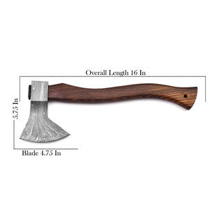 Hache en acier Damas, fabrication artisanale, motif personnalisé, manche en bois massif, pour le camping, le bushcraft, la chasse et les équipements de plein air - Product Image 2